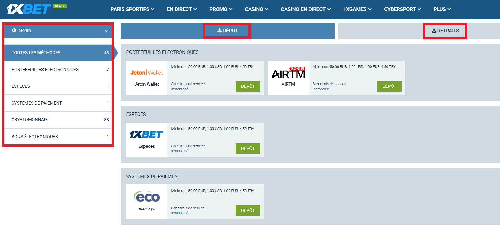 Quelles sont les conditions de dépôt sur compte 1xBet à suivre